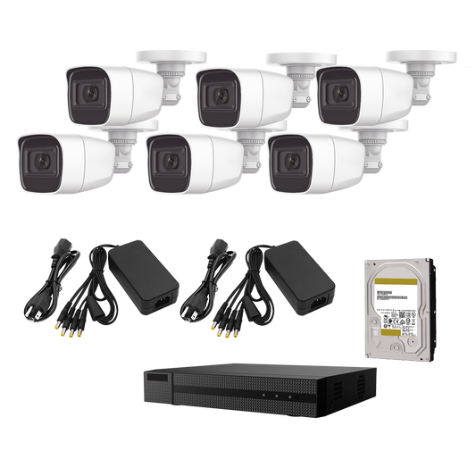 KIT TurboHD 1080p / DVR 8 Canales / 6 Cámaras Bala (Exterior) / Fuentes de Poder / Accesorios de Instalación