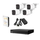 KIT TurboHD 1080p / DVR 4 canales / 4 Cámaras Bala de Metal / H.265+ / 1 Fuente de Poder Profesional / Accesorios de Instalación