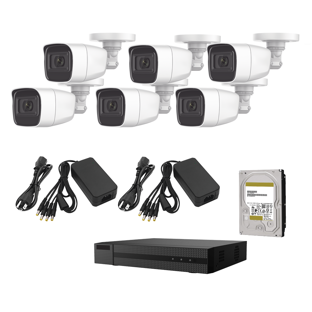 KIT TurboHD 1080p / DVR 8 Canales / 6 Cámaras Bala (Exterior) / Fuentes de Poder / Accesorios de Instalación