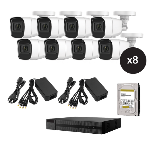 Kit TurboHD 1080p / DVR 8 Canales / 8 Cámaras Bala  / Fuente de Poder / Accesorios de Instalación