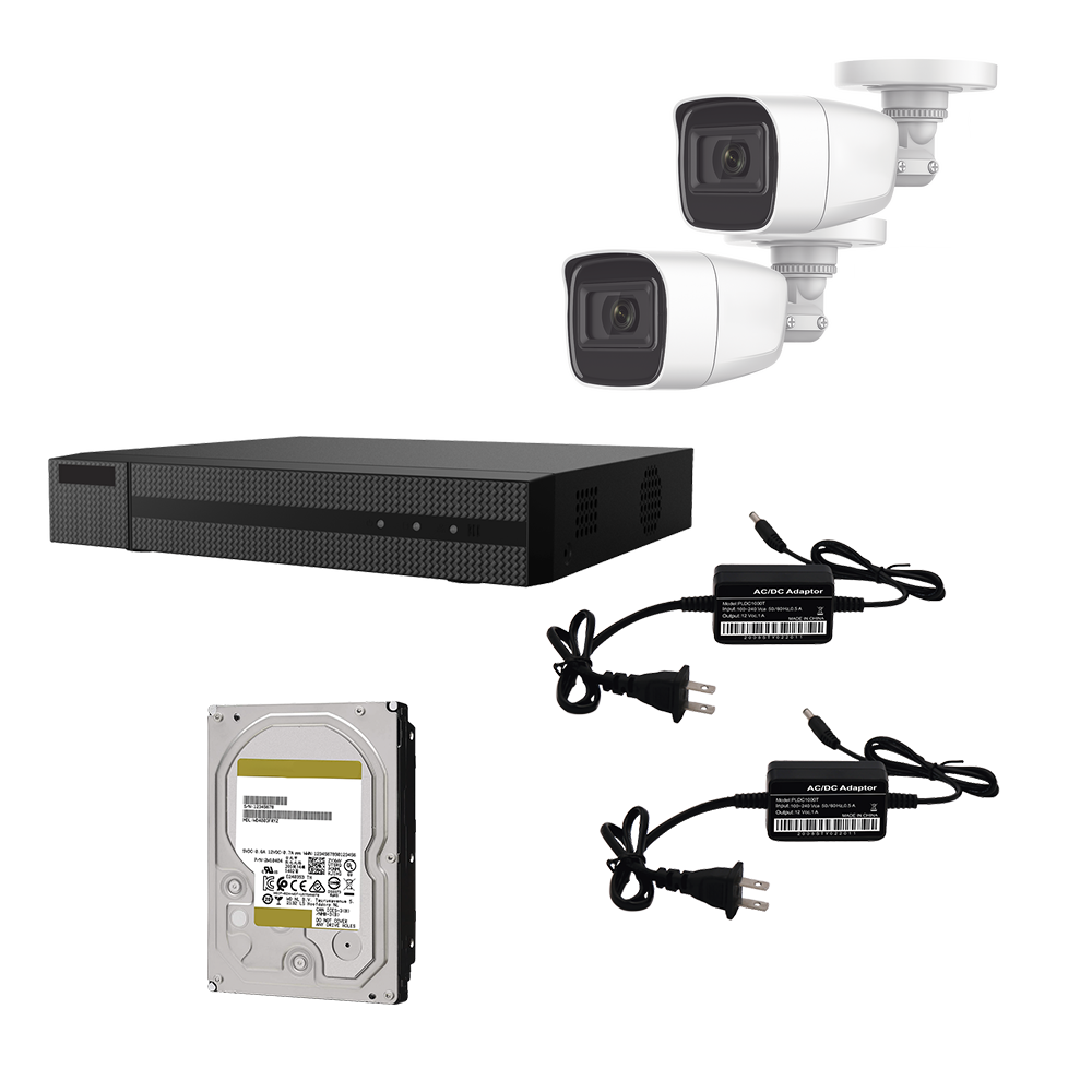 KIT TurboHD 1080p / DVR 4 Canales / 2 Cámaras Bala (Exterior) / Fuentes de Poder / Accesorios de Instalación