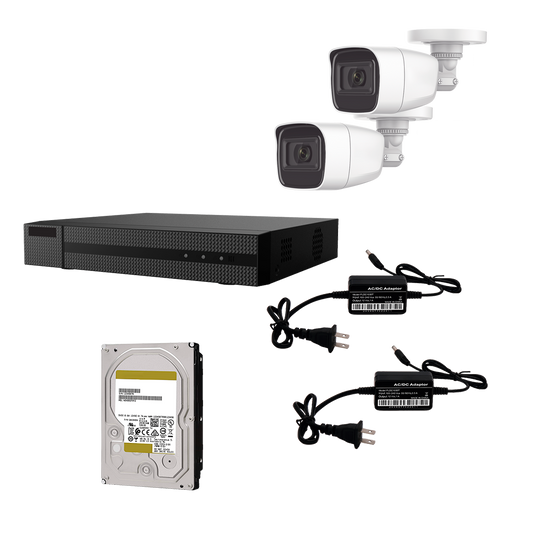 KIT TurboHD 1080p / DVR 4 Canales / 2 Cámaras Bala (Exterior) / Fuentes de Poder / Accesorios de Instalación