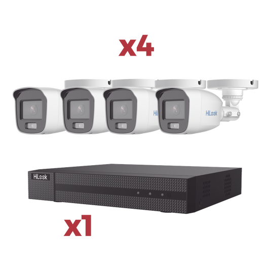 KIT TurboHD 1080p / DVR 4 canales / 4 Cámaras Bala / Audio por coaxitron / 1 Fuente de Poder Profesional / ColorVu Lite + Micrófono Integrado